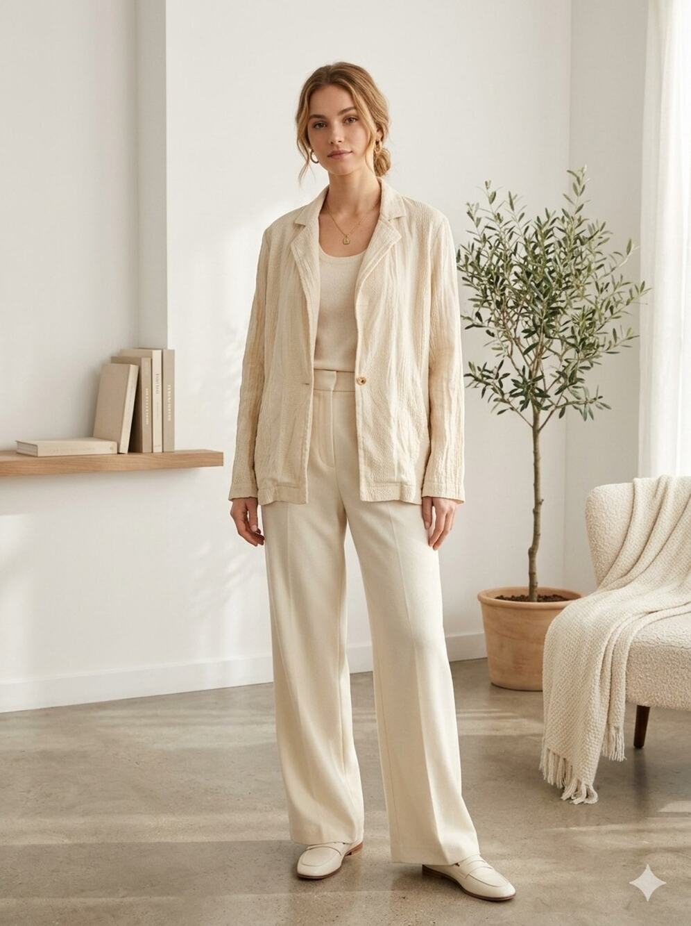 Free People Cotton Linen Blazer Jacket Pockets in Ecru, Cream Size XS‎ Oversized